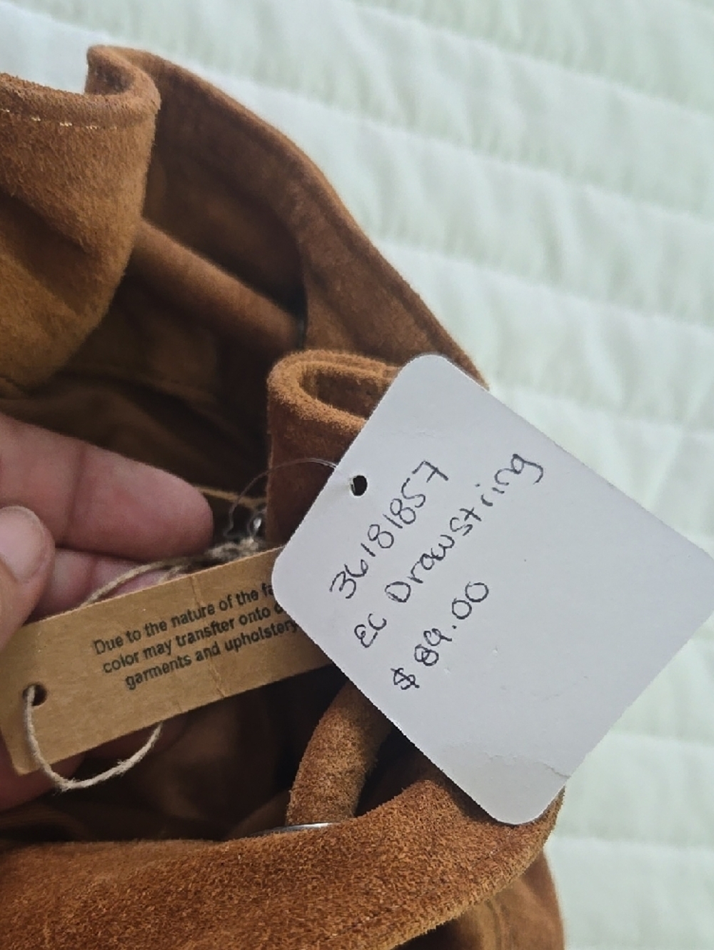 Suede Drawstring Backpack in Warm Chestnut With Side Zipper Inside Zipper NWT - Picture 5 of 5